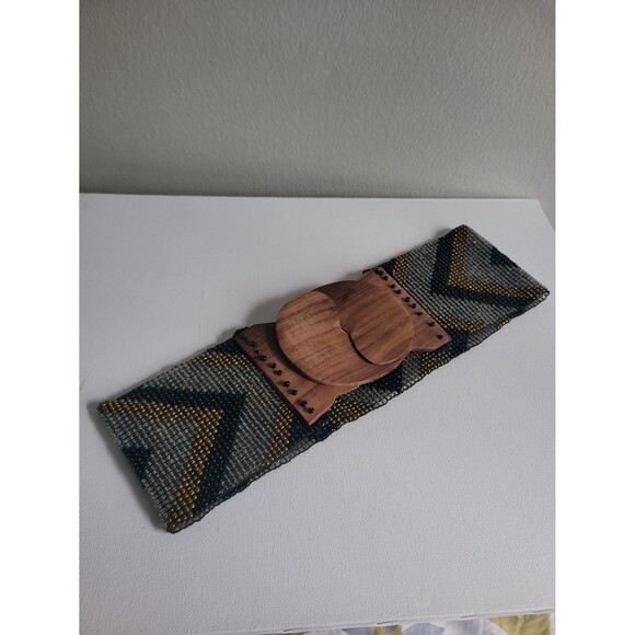 VTG Y2K Chevron Black Gold Silver Beaded Stretchy Belt main image 11